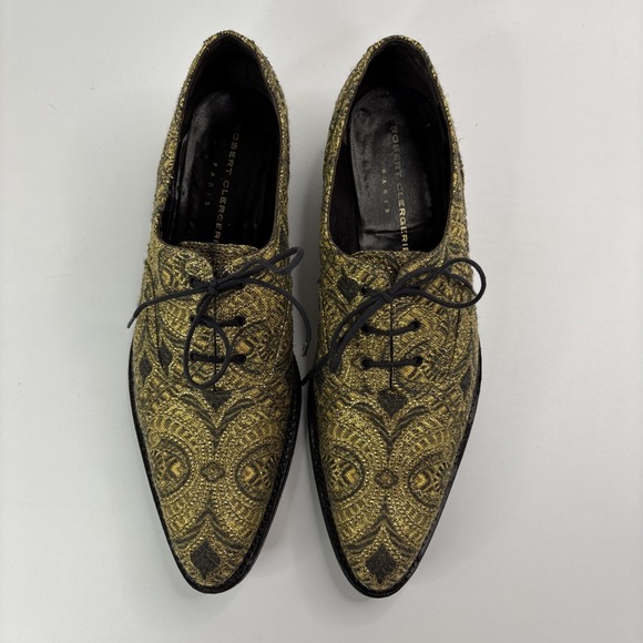 Robert Clergerie Paris Luxury Shoes Leather Gold Metallic Oxford Lace Up Pump - Picture 5 of 13